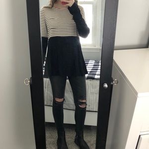Doe & Rae Black Cream Striped Long Sleeve Top M